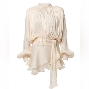 NTW JLUXLABEL CREAM PURE GLOW DRAPED MINI DRESS - SIZE SMALL